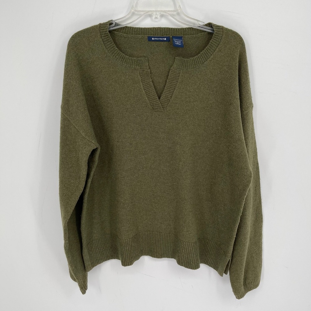 Architect Men's Olive Green Split Neck Long Sleeve Knit Pullover Sweater Size XL